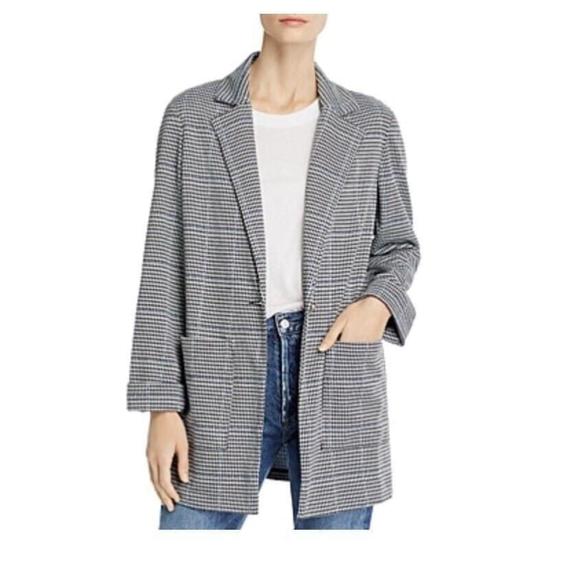 Anthro SANCTUARY Houndstooth Editor Plaid Oversized‎ Blazer SZ XS Blue - Picture 1 of 9